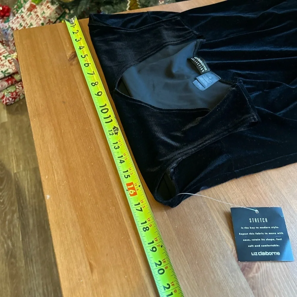 NWT Dead Stock Liz Claiborne Medium Black Velvet Whimsy Goth Maxi Dress